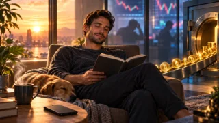 Un investisseur reste calme pendant qu’un système automatise ses achats de cryptomonnaies