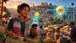Une commerçante malgache utilise Bitcoin, USDT et mobile money devant le réseau eAriary