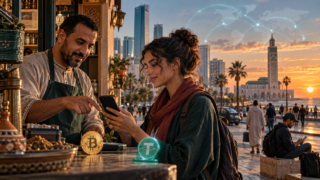 Un utilisateur marocain consulte Bitcoin et USDT dans un environnement financier à Casablanca