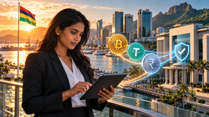 Une professionnelle mauricienne consulte Bitcoin, stablecoins et Digital Rupee à Port-Louis