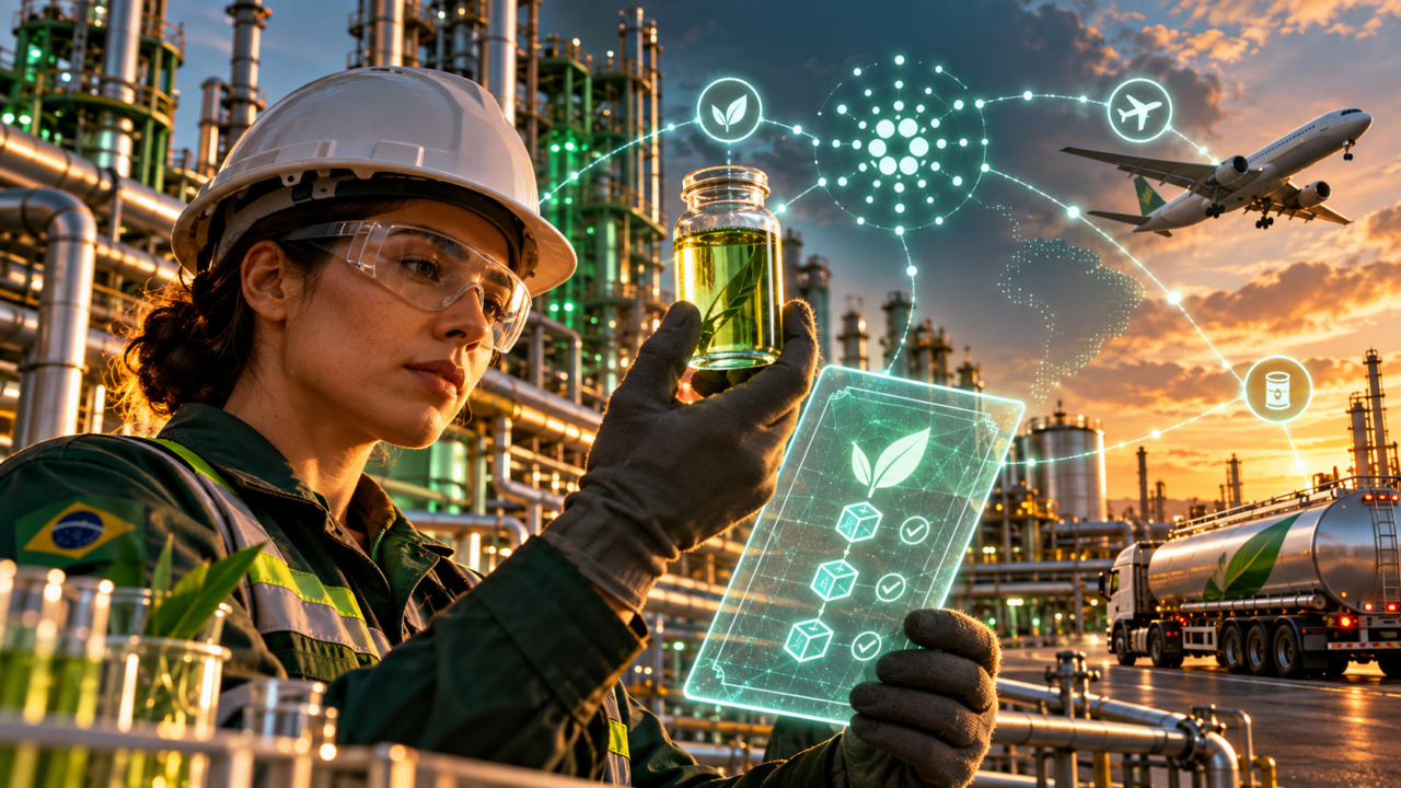 Une ingénieure vérifie un carburant renouvelable grâce à un certificat blockchain