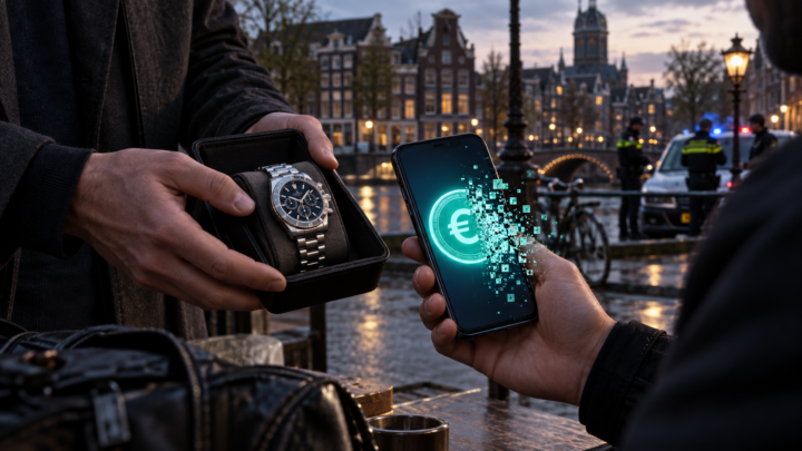 Une montre de luxe est échangée contre un faux stablecoin euro qui se désagrège