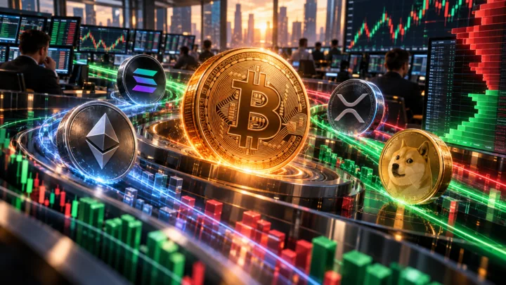 Bitcoin et plusieurs cryptomonnaies liquides circulent au-dessus d’un poste de day trading