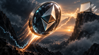 Une pièce Ethereum remonte fortement vers un calendrier encore ouvert, symbole d’un record trimestriel non confirmé