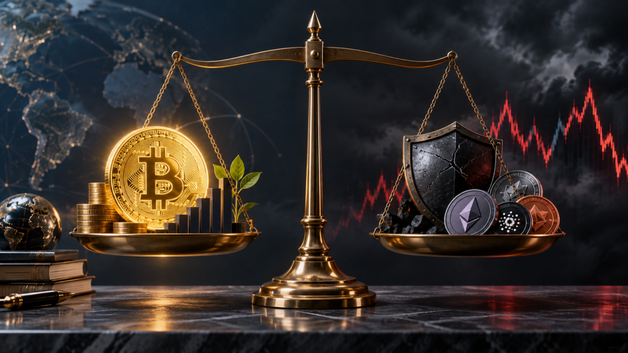 Une balance oppose le potentiel de rendement de Bitcoin aux risques des cryptomonnaies
