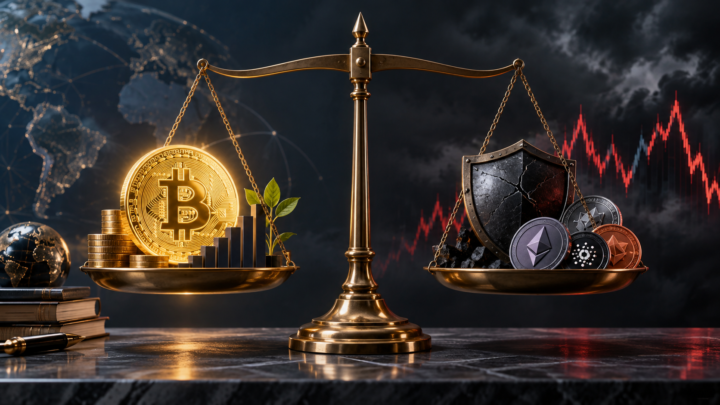 Une balance oppose le potentiel de rendement de Bitcoin aux risques des cryptomonnaies