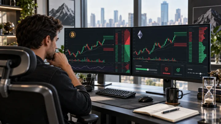 Un trader surveille Bitcoin et Ethereum avec des contrôles de taille de position et de stop loss