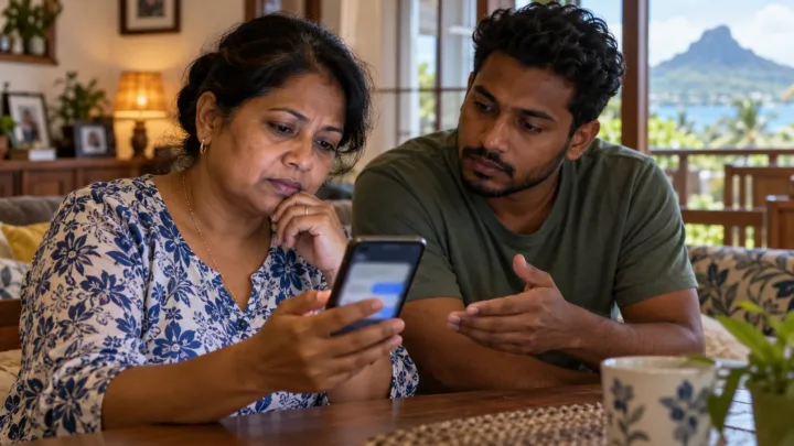Une Mauricienne demande conseil à un proche avant d’approuver un message inattendu sur son téléphone.