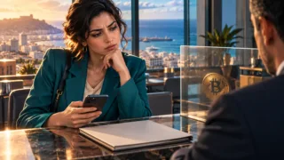 Une utilisatrice algérienne s’arrête devant un téléphone séparé par une vitre.
