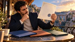 Une entrepreneuse algérienne examine un certificat vierge dont le sceau manque.