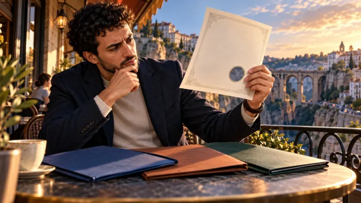 Une entrepreneuse algérienne examine un certificat vierge dont le sceau manque.