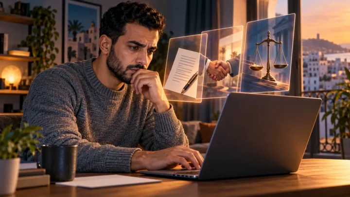 Un utilisateur algérien observe un écran à travers trois cadres non alignés.