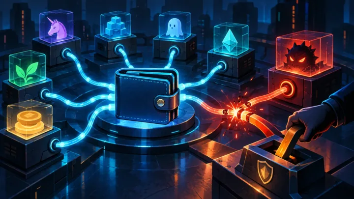 Tableau stylisé de permissions crypto avec une autorisation révoquée