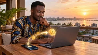 Un utilisateur examine un parcours crypto et Mobile Money au Bénin.