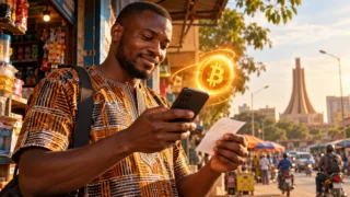 Un utilisateur rapproche un paiement mobile et une réception de Bitcoin