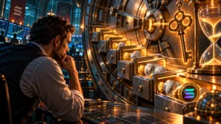 Illustration de compartiments de tokens déverrouillés dans un coffre, sous le regard d’une analyste