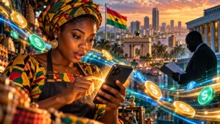 Une entrepreneuse ghanéenne observe des flux de stablecoins devant Accra et un régulateur