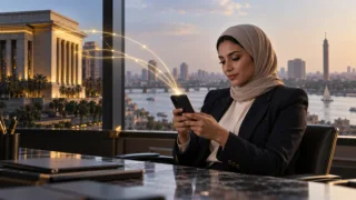 Un commerçant égyptien reçoit un paiement bancaire par QR code sur son téléphone