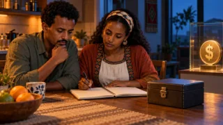 An Eritrean couple reviews its budget alongside a dollar-pegged token kept separate from an emergency reserve.