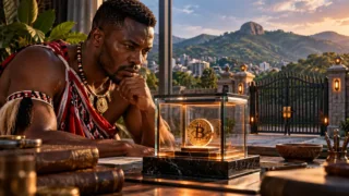 Un chercheur swazi observe un jeton dans une enceinte de test transparente, avec une porte fermée en arrière-plan.