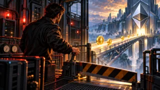 Un technicien ferme un portail layer 2 tandis qu’un pont ouvert permet aux actifs de rejoindre Ethereum