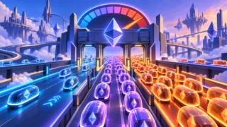 Jauge stylisée mesurant le coût du gas autour du symbole Ethereum
