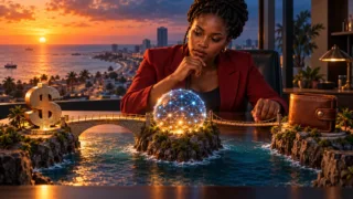 Une entrepreneuse analyse trois passerelles conceptuelles entre un dollar, un réseau numérique et un portefeuille.