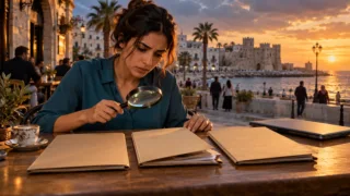 Une professionnelle libyenne examine trois dossiers dont l’un présente des pages manquantes.