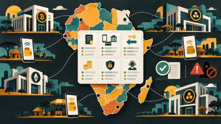Tableau stylisé comparant plusieurs plateformes crypto actives en Afrique