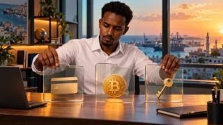 A Somali analyst separates three files representing payments, crypto assets and custody.