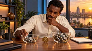 A Sudanese accountant examines a dollar-linked token and two different quantities.