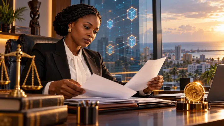 Une juriste togolaise lit un dossier sur les services d’actifs virtuels