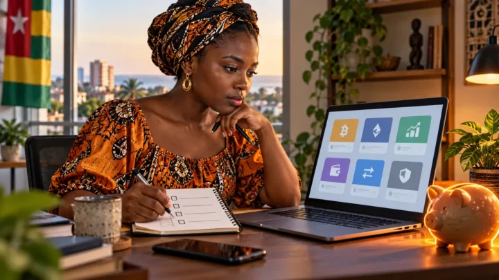 Une épargnante togolaise compare des critères de plateforme crypto