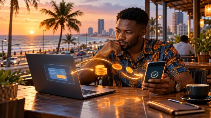 Un utilisateur au Togo examine un parcours d’exchange et de paiement mobile