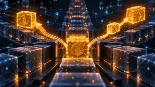 Transaction Bitcoin en attente dans un mempool stylisé avec deux chemins RBF et CPFP